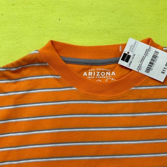 T-SHIRT ARIZONA JEAN COMPANY - BRAND NEW with TAGS Stickers  - ORANGE & Stripes - Picture 4 of 12